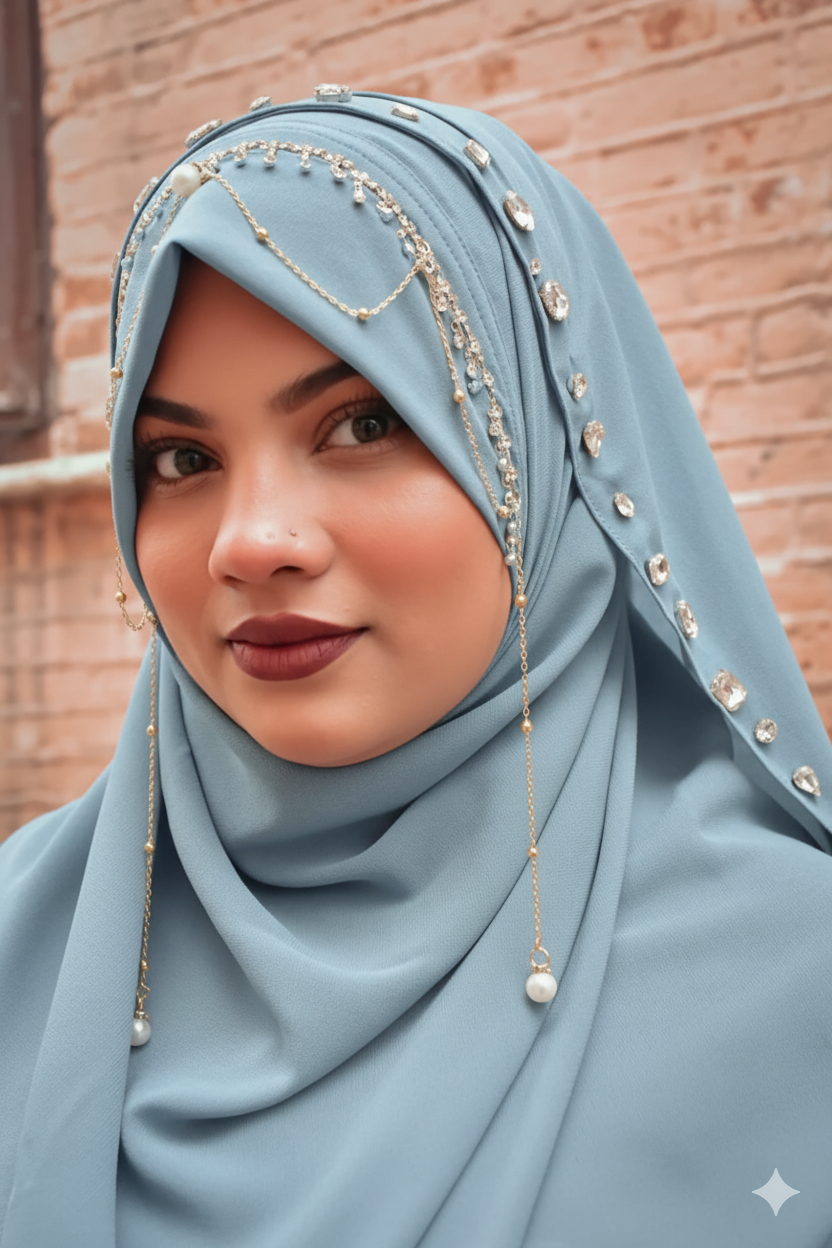 Habibi Queen Hijab - Ready-to-Wear Instant Hijab with Chain Pearls