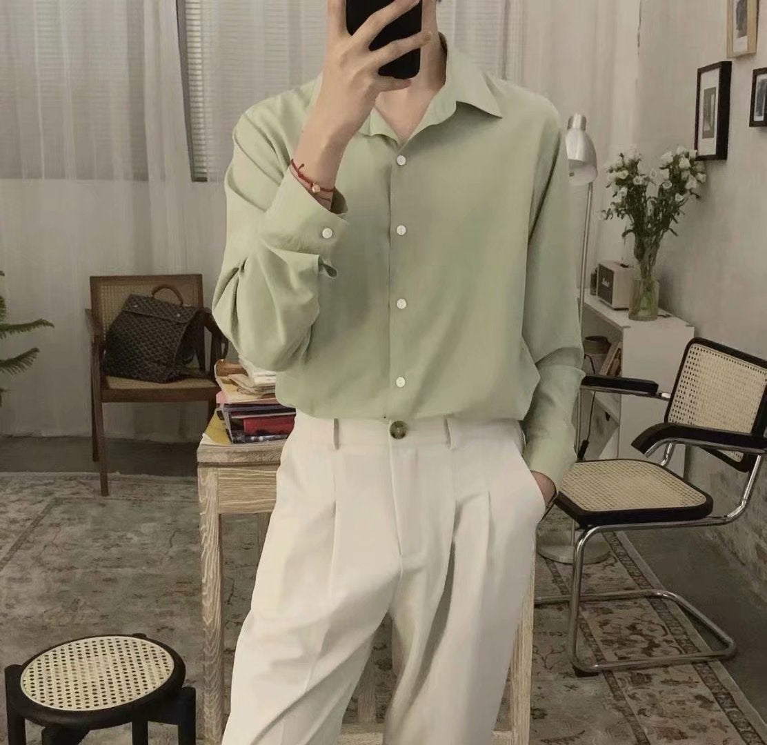 White Shirt Men's Long-sleeved Summer Fashionable Light Mature Style Fucky Handsome Top Men's Coat Casual Men's Ice Silk Black Shirt