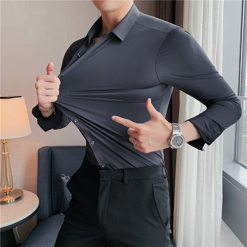 White Shirt Men's Long-sleeved Summer Fashionable Light Mature Style Fucky Handsome Top Men's Coat Casual Men's Ice Silk Black Shirt