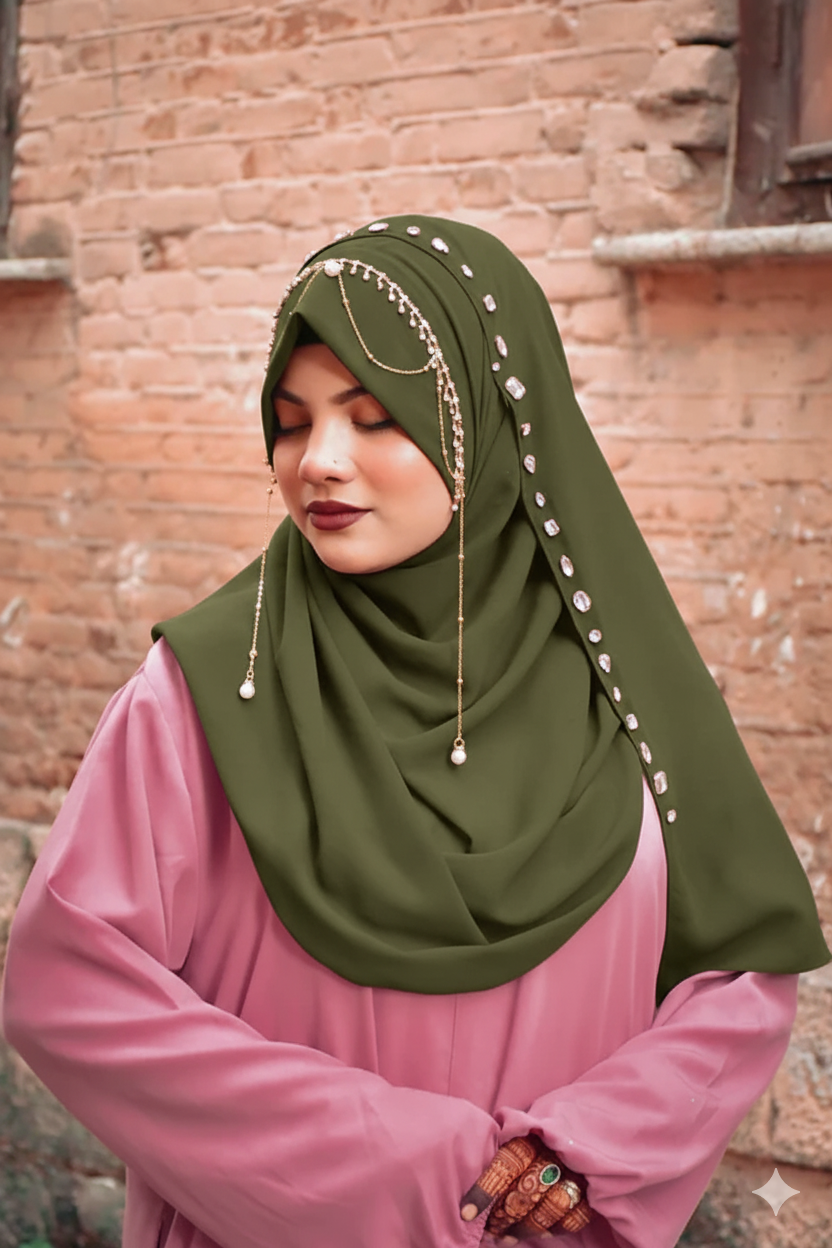 Habibi Queen Hijab - Ready-to-Wear Instant Hijab with Chain Pearls