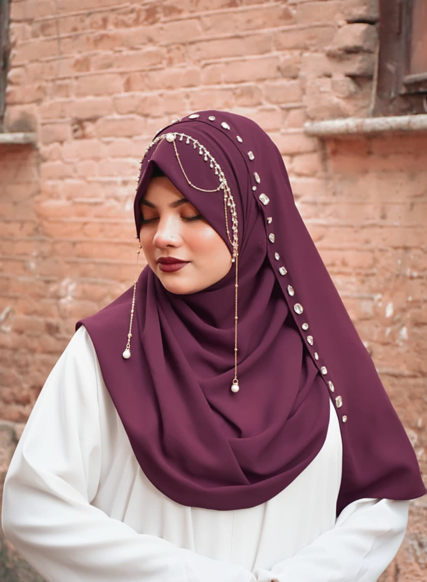 Habibi Queen Hijab - Ready-to-Wear Instant Hijab with Chain Pearls