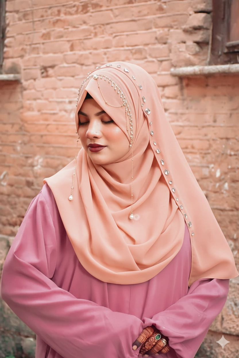 Habibi Queen Hijab - Ready-to-Wear Instant Hijab with Chain Pearls