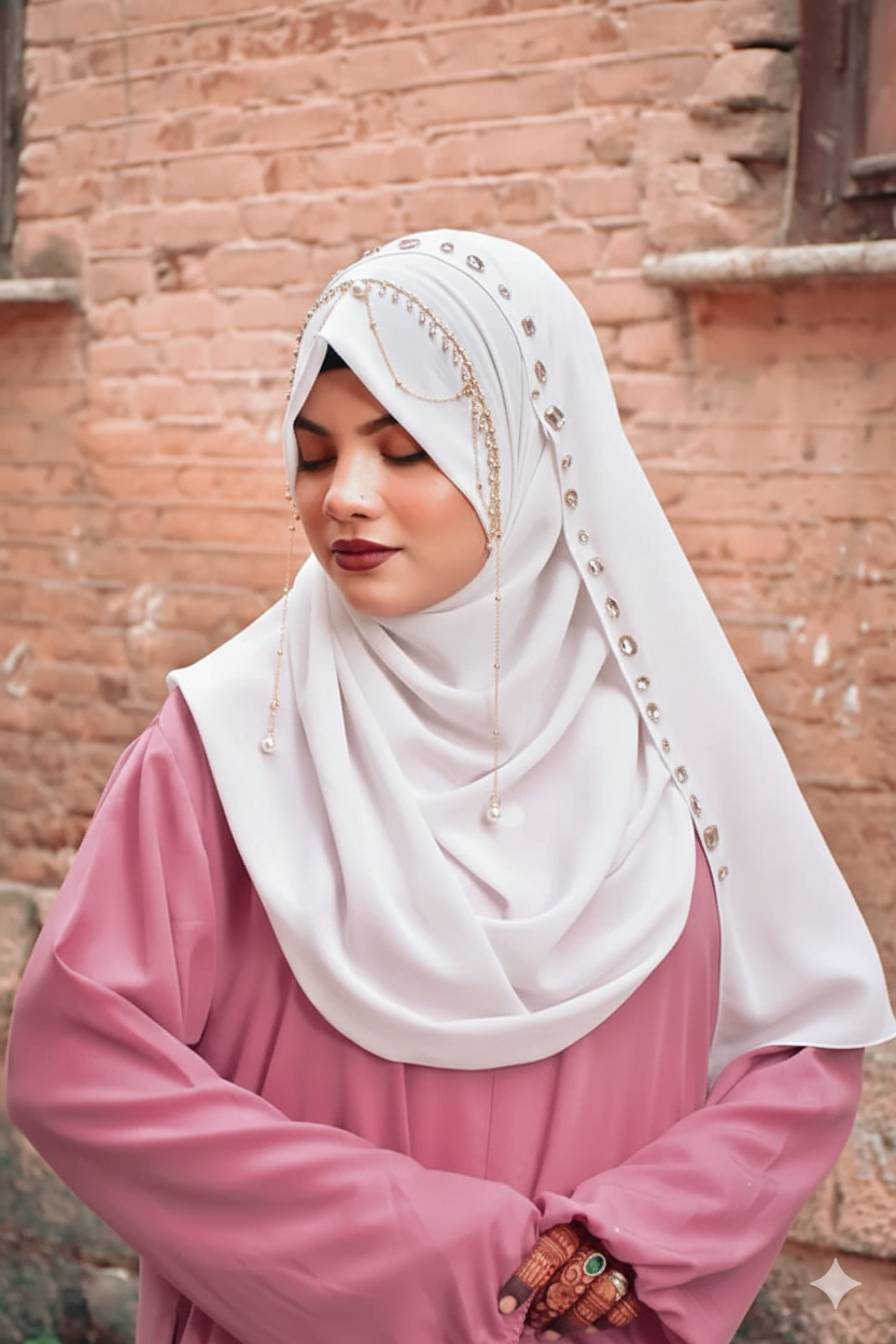 Habibi Queen Hijab - Ready-to-Wear Instant Hijab with Chain Pearls