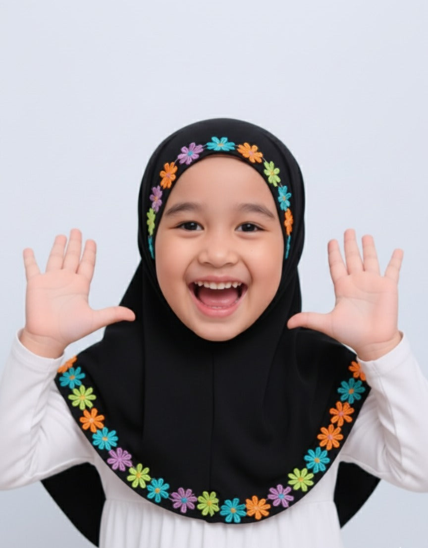 Fancy Kids Hijab - Flower Lace Namaz Hijab for Kids