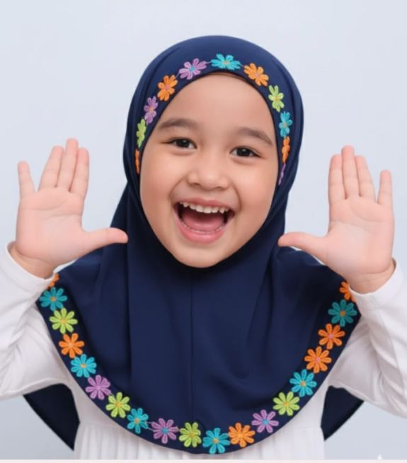 Fancy Kids Hijab - Flower Lace Namaz Hijab for Kids
