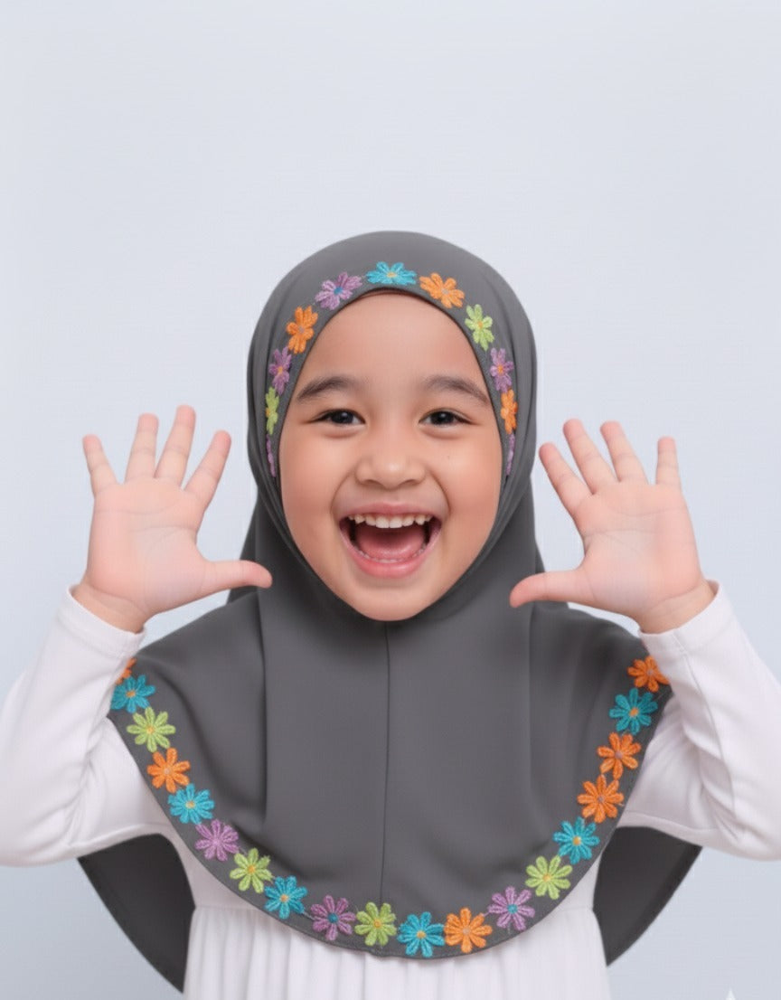Fancy Kids Hijab - Flower Lace Namaz Hijab for Kids