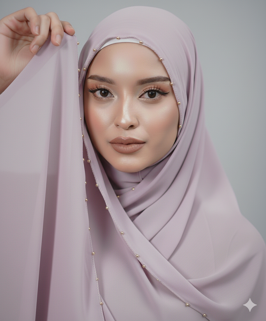 Beads Silk Hijab with attached cap for Women - Attraction Hijab