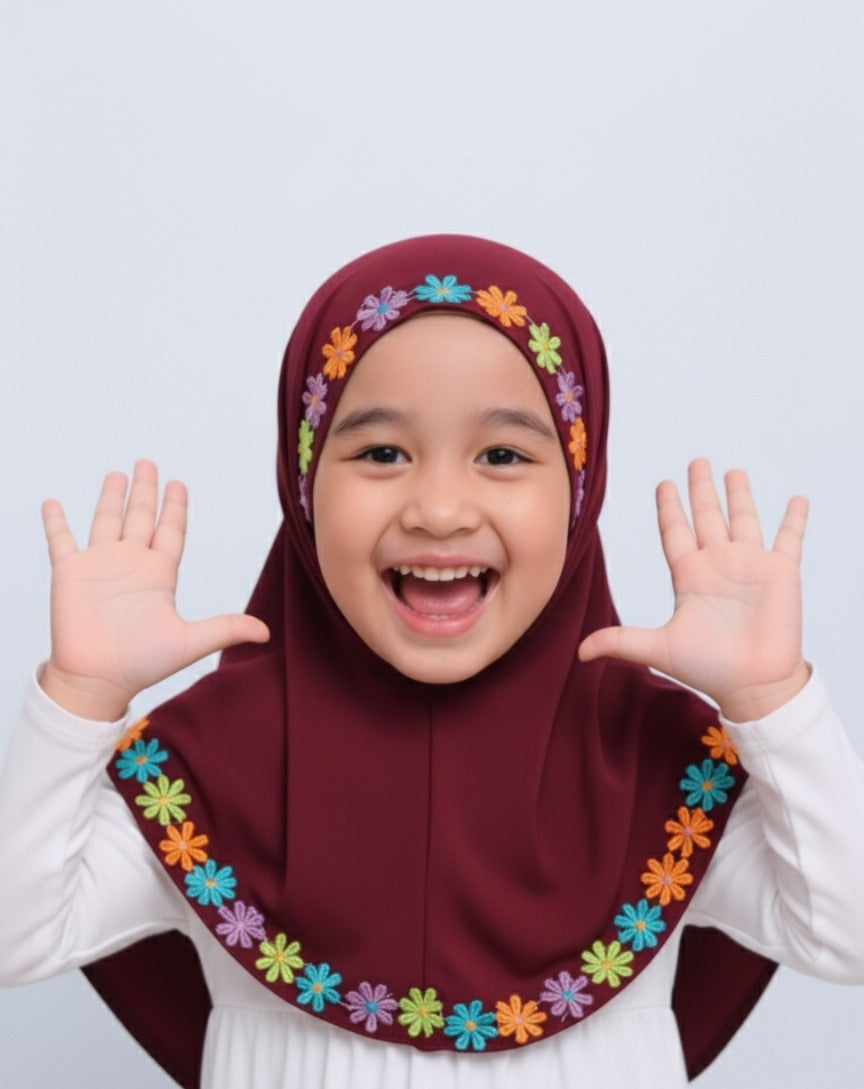 Fancy Kids Hijab - Flower Lace Namaz Hijab for Kids