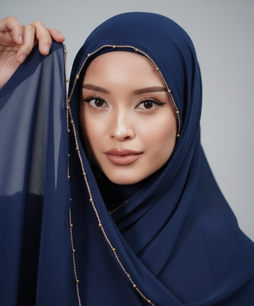 blue Luxury_Fancy_Hijab_with_beads_-_Easy_to_wear_hijab_cap