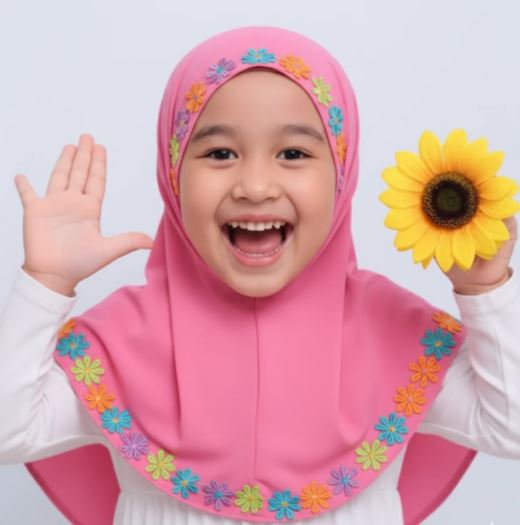 Fancy Kids Hijab - Flower Lace Namaz Hijab for Kids