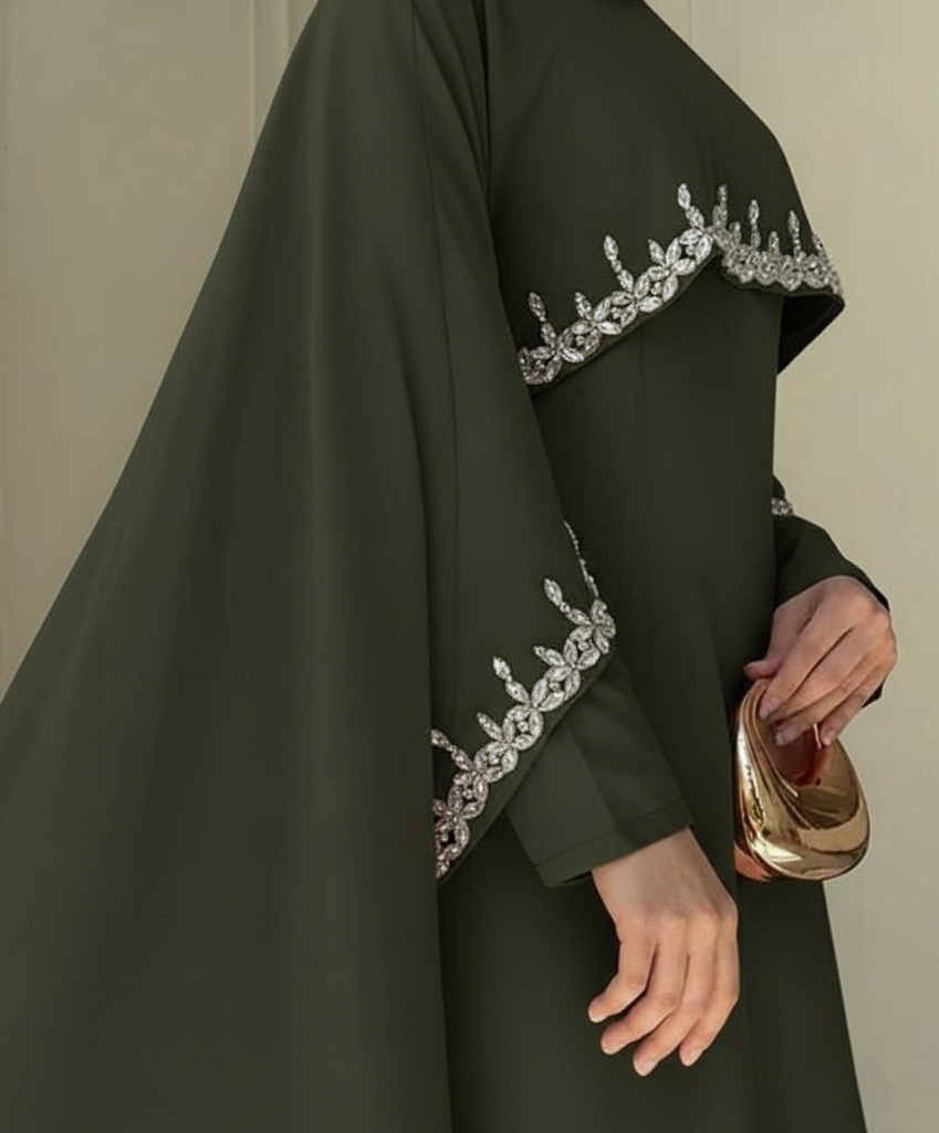 Celestial Rhinestone Cape Abaya | Luxury 2-Piece Set