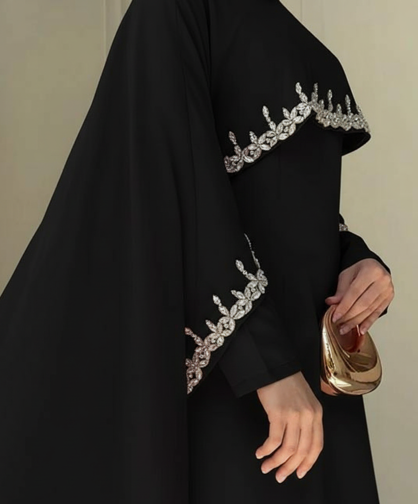 Celestial Rhinestone Cape Abaya | Luxury 2-Piece Set