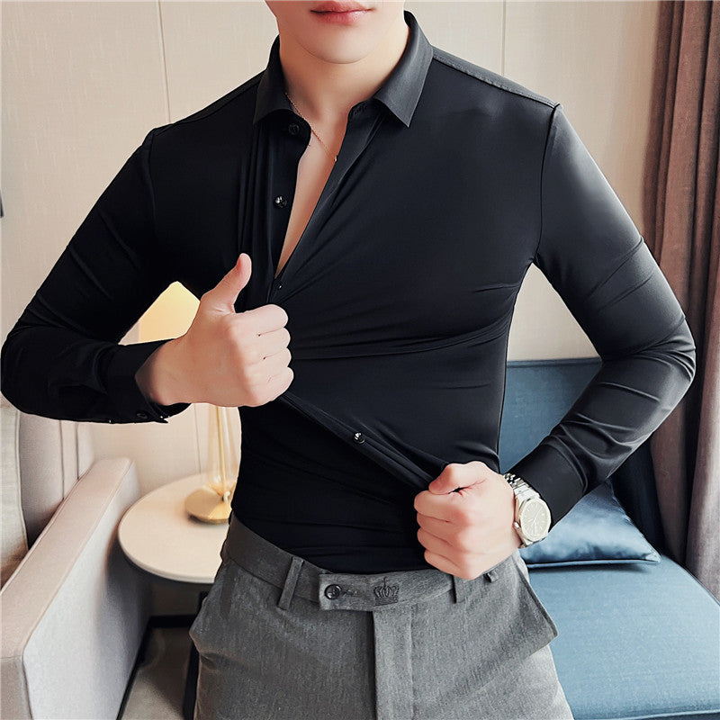 White Shirt Men's Long-sleeved Summer Fashionable Light Mature Style Fucky Handsome Top Men's Coat Casual Men's Ice Silk Black Shirt