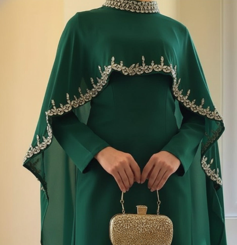 Celestial Rhinestone Cape Abaya | Luxury 2-Piece Set