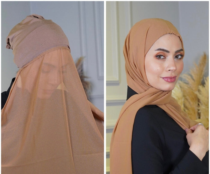 Chiffon Hijab with attached cap