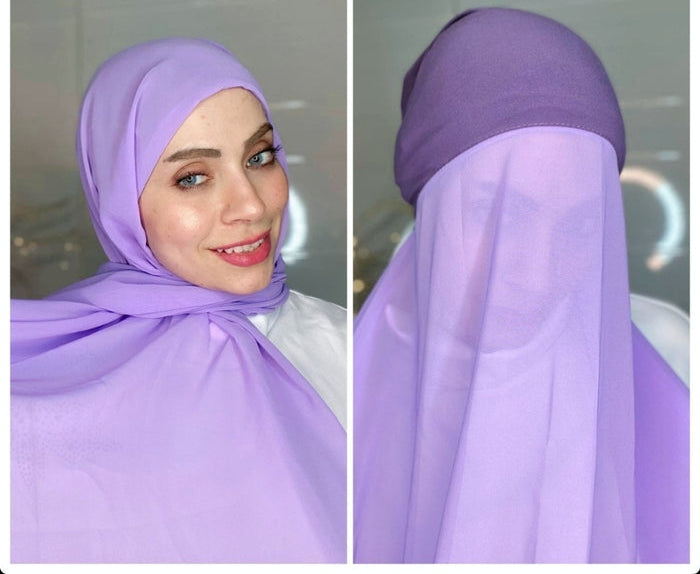 Chiffon Hijab with attached cap