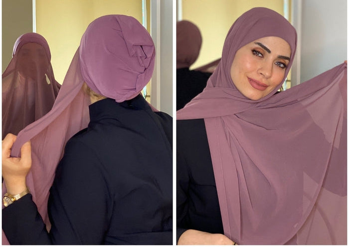 Chiffon Hijab with attached cap