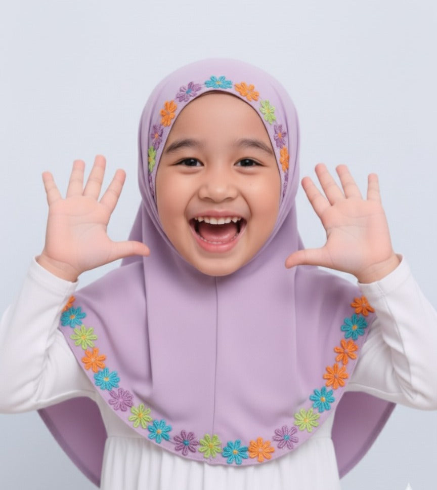 Fancy Kids Hijab - Flower Lace Namaz Hijab for Kids
